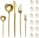 Evanda Gold Cutlery Set 60 Pieces for 12 People, Titanium Angle Plated Stainl...
