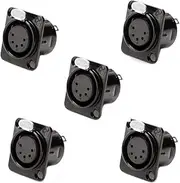 GDQLCNXB XLR Female Jack 5 Pin Panel Mount Jacks, XLR Female Socket Connector 5Pcs,Black Metal Housing