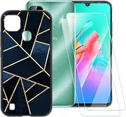 ESACMOT Classic Stripes Case Compatible with Infinix Smart HD 2021 X612B + [2 Pack] Screen Protector Tempered Glass, Shockproof Case Cover for Infinix Smart HD 2021 X612B (6.1 inch)
