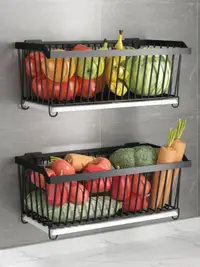 在飛比找松果購物優惠-廚房創意風乾 304不鏽鋼壁掛式置物架 蔬菜水果收納籃 (5