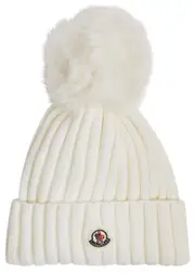 Moncler Pompom Ribbed Wool Beanie - Off White One Size