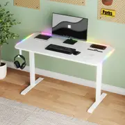 Advwin Electric Standing Desk with RGB LED Lights Sit Stand Desk with Wireless Charging & Touch Control Panel 120x60cm White