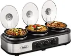 Slow Cooker, Triple Slow Cooker Buffet Server and Food Warmer, 3-Section 1.5-Qua