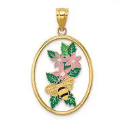 14k Yellow Gold Enamel Bumblebee and Flowers Charm