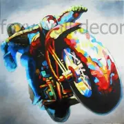 Vintage motorbike art painting canvas racer hand painted framed quality