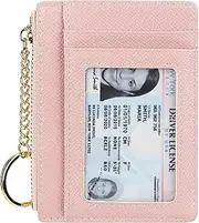 [Cynure] Women's Slim Minimalist Card Holder Coin Changes Purse Keychain Front Pocket Wallet With ID Window, Pink-ID, one size, Casual