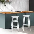 2x Wooden Bar Stools Backless Kitchen Counter Chairs With Anti Slip Pads White