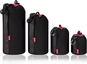 4 Pack Thick Lens Pouch Set for Protect DSLR Camera Len, Lens Case Neoprene with Soft Thick Black Plush Inside for Canon, Nikon, Tamron, Sigma, Pentax, etc.