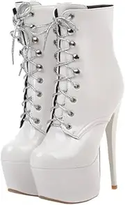 [SAFIGLE] Women's Patent Leather Short Boots Ankle Boots High-heels Lacing Fashion Chic Style