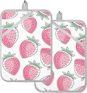 Kitchen Pot Holders Cartoon Simple Peach Strawberries Potholders for Kitchens with Pockets Hot Pan Holders for Kitchen Oven Mitts 2 Pack
