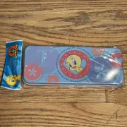 Vintage Looney Tunes Tweety Bird Blue Pencil Case The Tin Box Company NEW