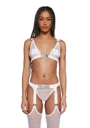 [Club Exx] Techno Fantasy Fishnet Bra Top - White