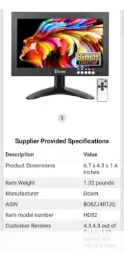 Dcorn HD82 1280 x 720 Mini HD Monitor 8"