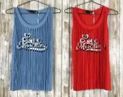 LOVE MOSCHINO Blue / Orange Fringe Cut Tank Top 90's Size 44 M Medium NWT $170