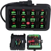12 Gang Switch Panel, DC12-24V RGB Auto Dimmable Relay System Toggle Switch with Multiple Color Options, Dimmable Switch Panel for Car Ship LED Light Fan, Truck Boat Car RV