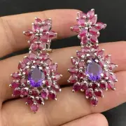 Beautiful Natural Amethyst And Ruby Stones Breathtaking Sterling S925 Earrings