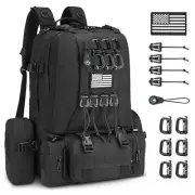 60L Tactical Backpack for Men Women Military Large Army Rucksack With D Black