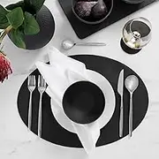Villeroy & Boch Manufacture Rock Oval Faux Leather Modern Reversible Easy Care Placemat, Set of 4, Black, 12"X18"