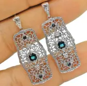Natural Apatite 925 Solid Sterling Silver Victorian Style Earrings AB8774