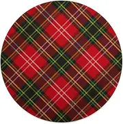 Tartan Plaid Pattern Round Tablecloth, Fitted Table Cover with Flannel Backing Elastic Edge, Waterproof Wipeable Patio Table Cloths for Round Table