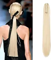Ponytail Hair Extensions, Braid, Hairpiece, Straight, Long Clip-in Ponytail Extensions, Claw Like Real Hair, Synthetic, Voluminous (Bleached Blonde)