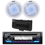 Marine Bluetooth CD Receiver, 2x 4" 100W Blue Flash LED Speakers, Cover (White)
