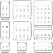 9 PCS Clear Plastic Drawer Organizers Set, 4-Size Versatile Bathroom and Vanity Drawer Organizer Trays, Storage Bins for Makeup,Jewelries,Utensils in Bedroom Dresser,Office and Kitchen (9 PCS)