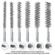 6PC 1/4" Hex Shank Stainless Steel Bore Cleaning Brushes Set for Power Drill