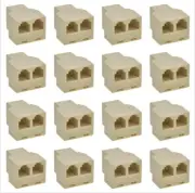 16Pcs RJ11 6P4C Telephone Phone Line 1 Fema to 2 Female T Splitter Adapter Ivory
