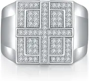 [TUSRORSU] Baguette & Round Cut Lab Created Moissanite Rings for Men 925 Silver D/E Color VVS1 Simulated Diamond Rings Pave/Baguette Band Statement Moissanite Rings Moissanite Jewelry