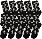 [Jaksairos] Leopard Slipper Socks 5/10 Packs Women's Thickened Fluffy Sleep Socks Coral Fleece Cozy High Leg Socks Footwear