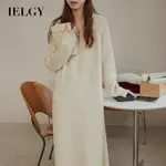 IELGY 女式法式中長翻領寬鬆針織洋裝