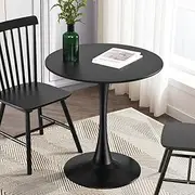 Furb 70cm Round Dining Table for 2, Outdoor Small Black Tulip Patio Coffee Table, Wooden Tabletop and Steel Leg