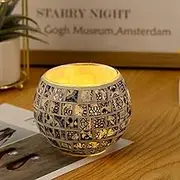 Zingtsing Mosaic Glass Tealight Holders Handcraft Votive Candle Holder Centerpiece Decorative Glass Candle Holders Ornaments (Blue Flower)