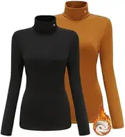 [SSLR] Thermal-Shirts for-Women-Turtleneck Long Sleeve Tops Fleece Lined Winter Slim Fitted Mock Neck