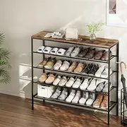 Shoe Rack 25 Pairs 5-tier Shoe Storage Organiser Shelf Metal Frame Walnut Wood