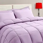 TAIMIT Light Purple Queen Size Comforter Set - 7 Pieces, Bed in a Bag Bedding Sets with All Season Soft Quilted Warm Fluffy Reversible Comforter,Flat Sheet,Fitted Sheet,2 Pillow Shams,2 Pillowcases