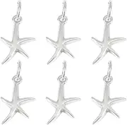 [DELORIGIN] Pack of 6 925 Sterling Silver Starfish Charm Pendant Beads Charms for Women Starfish Pendant for Necklace Bracelet Jewellery Making Key Ring Gift, Metal