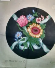 Flowers and Ribbons on Navy Handpainted Needlepoint Canvas