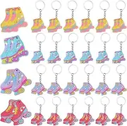 Roller Skating Keychains, Roller Skate Party Favors with 24pcs Keychains for 80's Theme Roller Skating Birthday Party Supplies 90s Throwback Party Hip Hop Party Decorations Favors, Purples, Teal Blue,