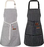2 Pack Unisex Bib Apron, Chef apron,H HOME-MART Cotton Chef Adults Kitchen Bib Aprons for Women Waterdrop Resistant with Pockets, Kitchen Cooking Aprons for BBQ Painting (Black) (Style B)
