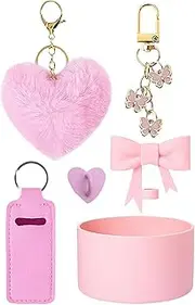 HFSAZJ Accessories For Stanley Cup, 1 Cup Anti-Slip Sleeve, 1 heartShaped Ball Pendant, 1Bow Straw Cap, 1 Butterfly Pendant, 1 Pocket Pendant And1 Heart Hook For Tumblers Water Glasses (Pink 6pcs)