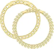 [JHJEWH] 2 PCS Ankle Bracelet Set for Women,Cuban Link Anklets,Punk Hip-hop Ankle Bracelets,Adjustable Anklet for Summer Beach,Jewelry Gift for Women