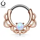 1 Pc Rose Gold Plated Lacey Single White Opal Septum Clicker Nose Ring 16g