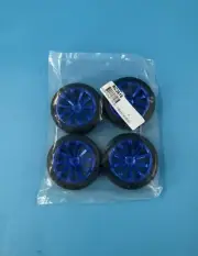 Rc Rally Car Wheels Tires Set For Tamiya TT01 TT02 TT01E Blue Aluminum