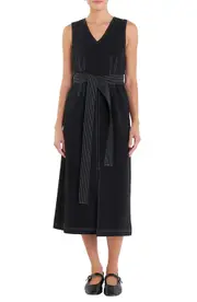 English Factory Stitch Detail Tie Belt Dress in Black at Nordstrom, Size Small