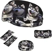 FJWSLCH Husky Dog Headbands for Women Men Non Slip Workout Sweatbands Adjustable Sports Hair Bands Elastic Head Bands Moisture Wicking Hairband for Running, Cycling, Yoga, Spa
