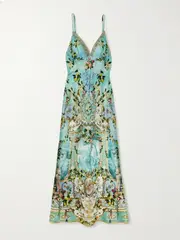 [Camilla] Camilla - + The White Lotus Crystal-embellished Printed Silk Maxi Dress - Blue - large large Blue