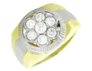 Natural 0.75Ct Round Diamond Watch-Style Cluster Mens Ring 10K Yellow Gold