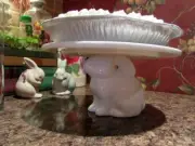 New Target White Ceramic Bunny Rabbit 9.5" Dessert Cake/Pie Stand Kitchen Decor